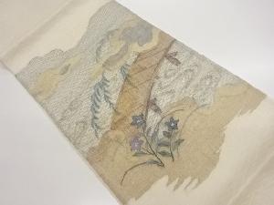 紗紬すくい織流水に枝垂れ柳・桔梗・橘模様織出し袋帯